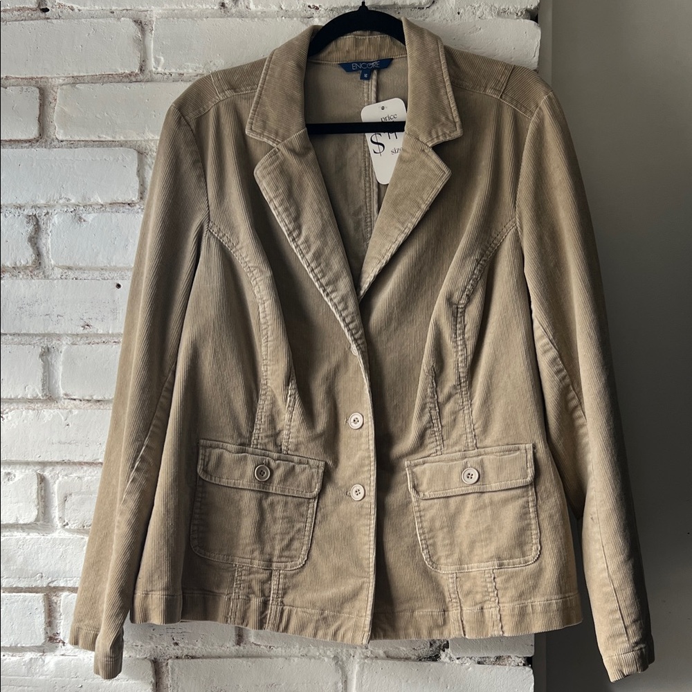 Encore Tan Cotton-Blend Tailored Blazer beige corduroy